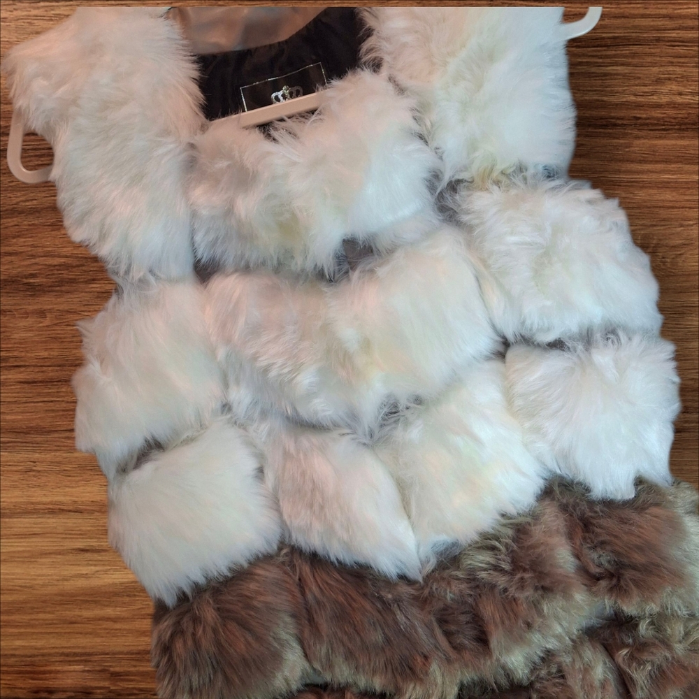 Faux-Fur Vest Multicolor Patchwork  Faux-Leather Panel Women Size Medium - Picture 7 of 16